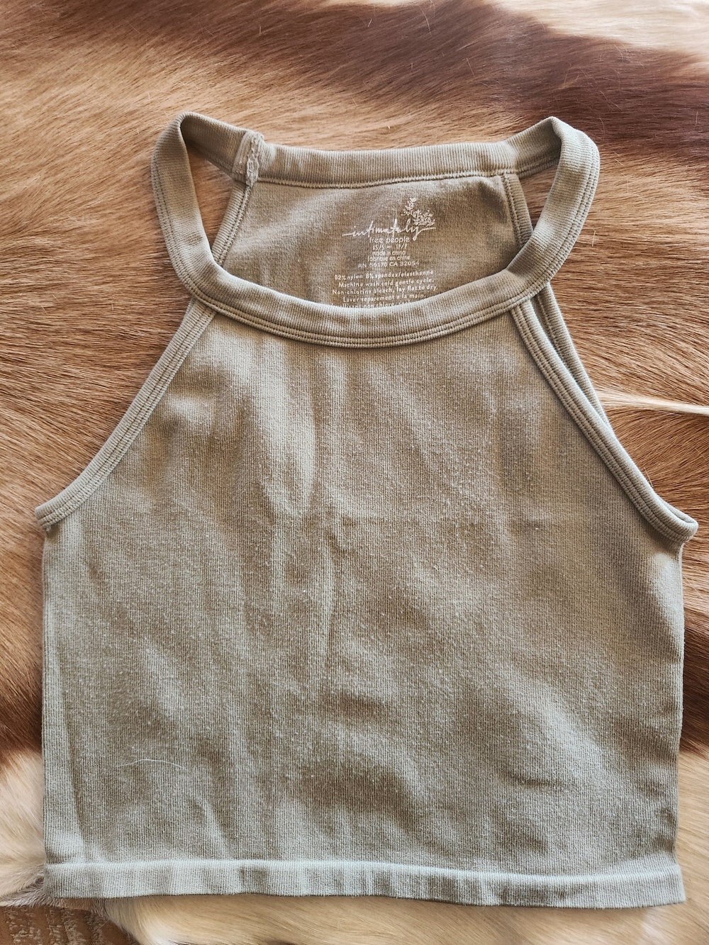 Free People Olive Green Ribbed Halter Crop Top